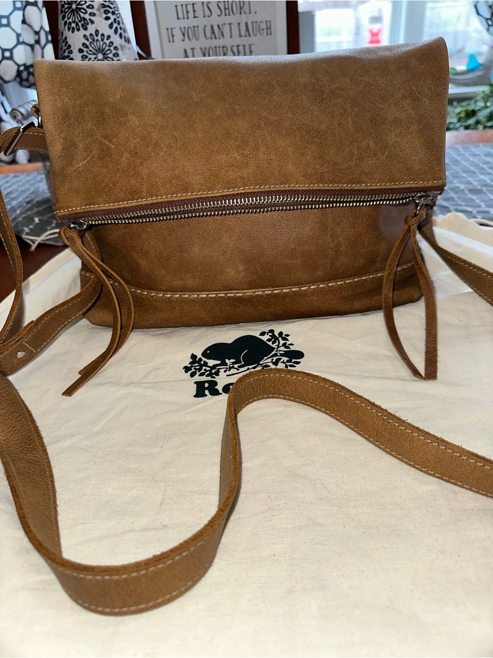 ⭐️Roots Like New Emma Large Tan Tribe Leather Shoulder/Crossbody/Tote/Clutch Bag